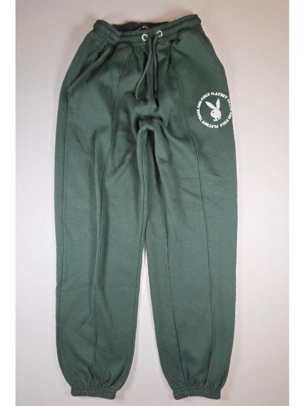 Playboy x Missguided Track & Field Green Jogger Sweatpants Bunny Logo US 4